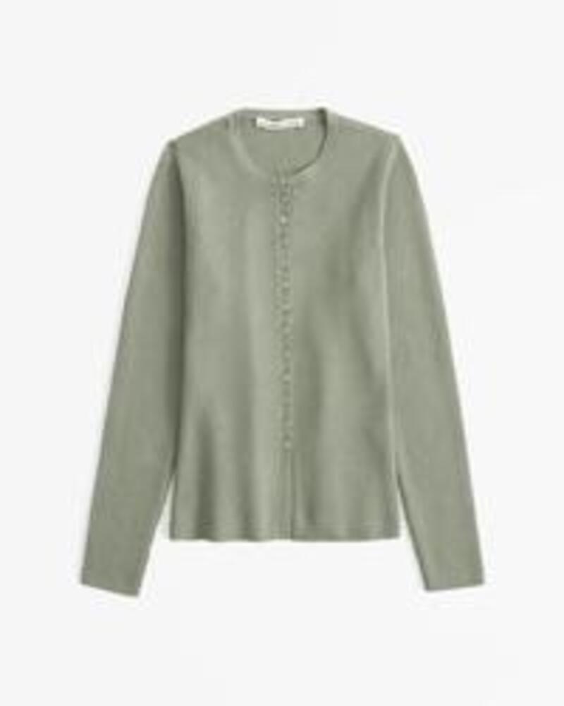 Abercrombie Women's Slim Ribbed Cardigan in Green